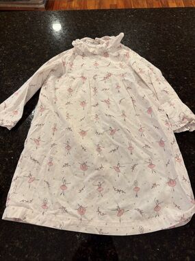 Girl's White Nightgown with Pink Ballerina Print and Ruffled Collar